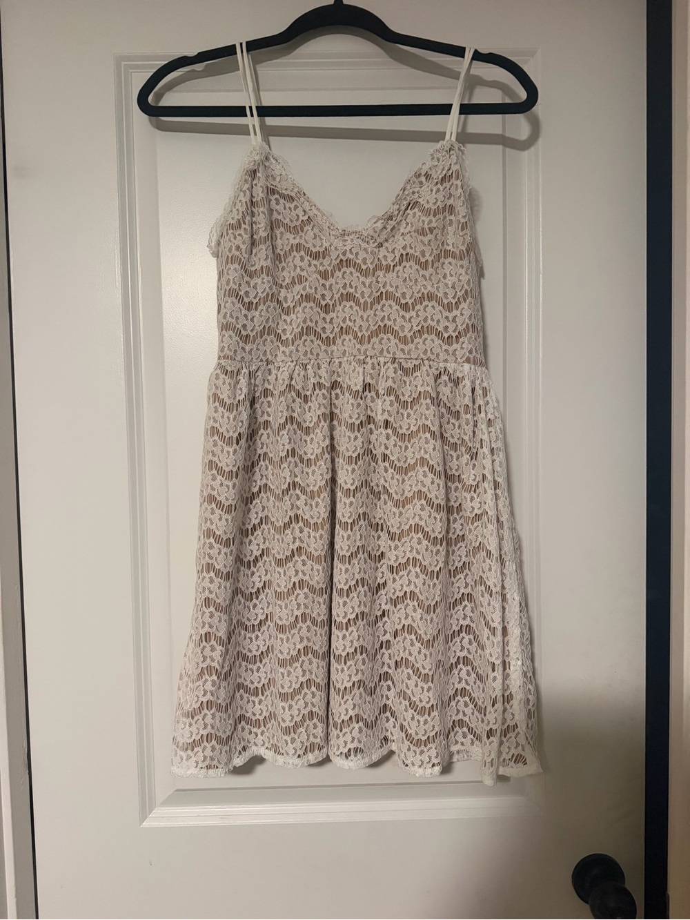 Lace Spaghetti Strap Summer Dress - Cream